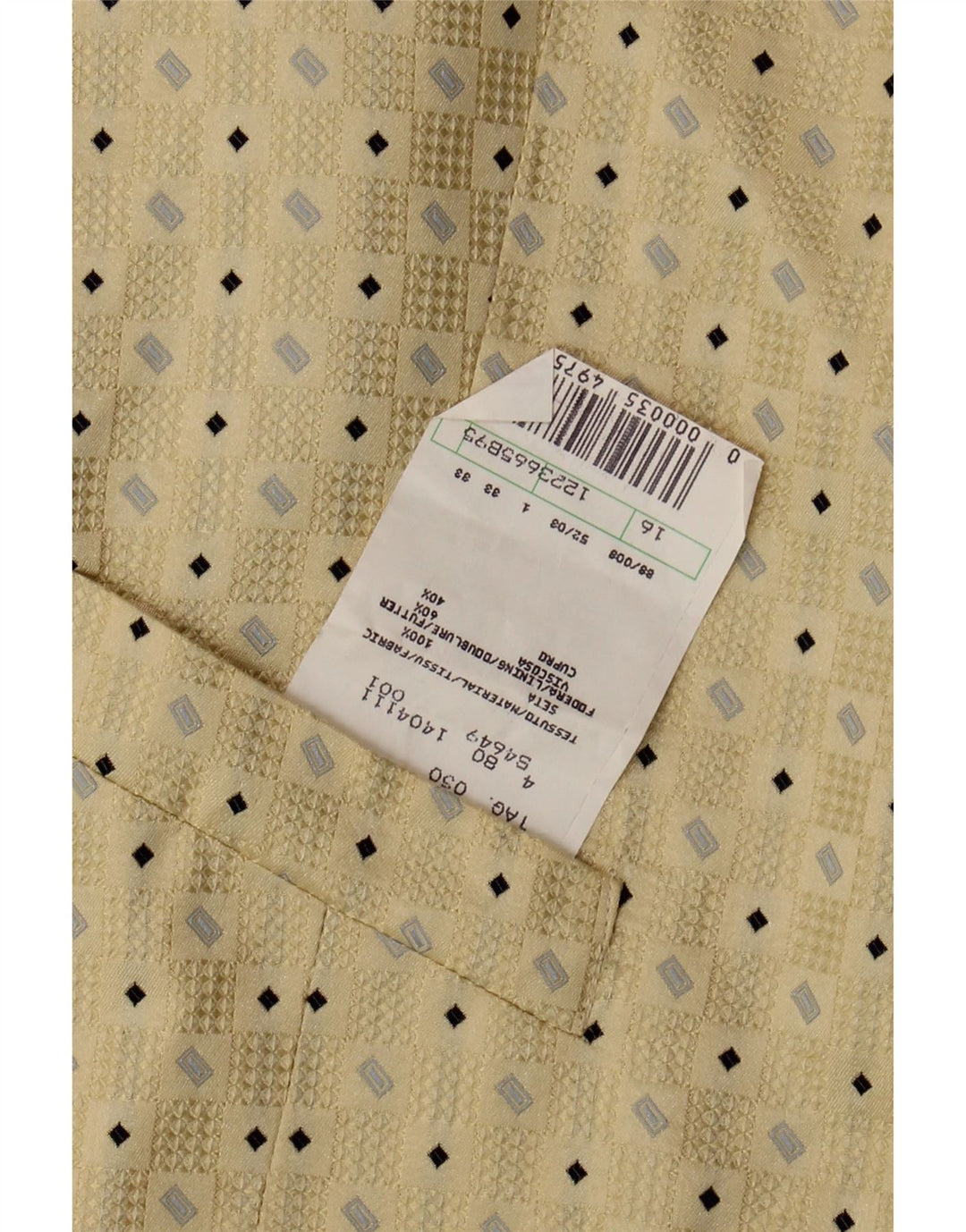 Colete masculino vintage IT 50 seda geométrica bege médio