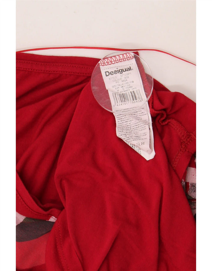 DESIGUAL Top gráfico feminino manga 3/4 UK 14 viscose vermelha média