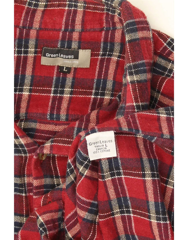 Camisa feminina de flanela Green Leaves grande algodão xadrez vermelho