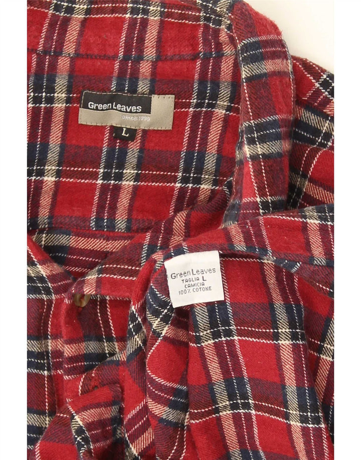 Camisa feminina de flanela Green Leaves grande algodão xadrez vermelho