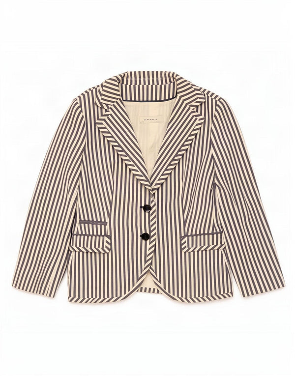 Jaqueta blazer feminina Zara com 2 botões UK 18 XL azul marinho listrado