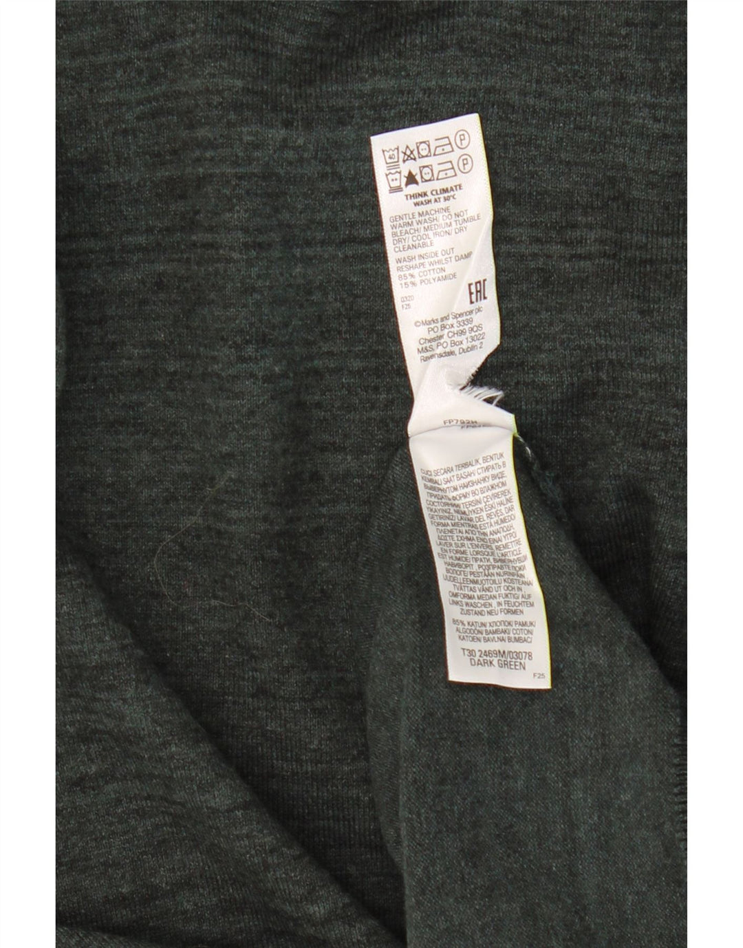 Suéter masculino Marks & Spencer com gola redonda, algodão listrado cáqui médio