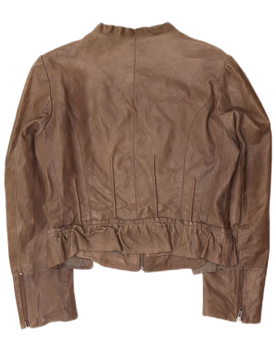 Jaqueta de couro feminina Penny Black UK 14 grande couro cinza