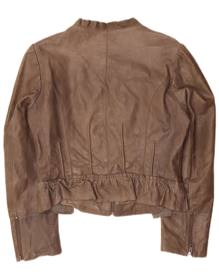 Jaqueta de couro feminina Penny Black UK 14 grande couro cinza