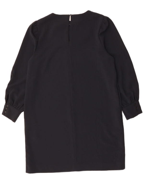 Vestido feminino de manga comprida JAEGER Reino Unido 18 XL azul marinho poliéster