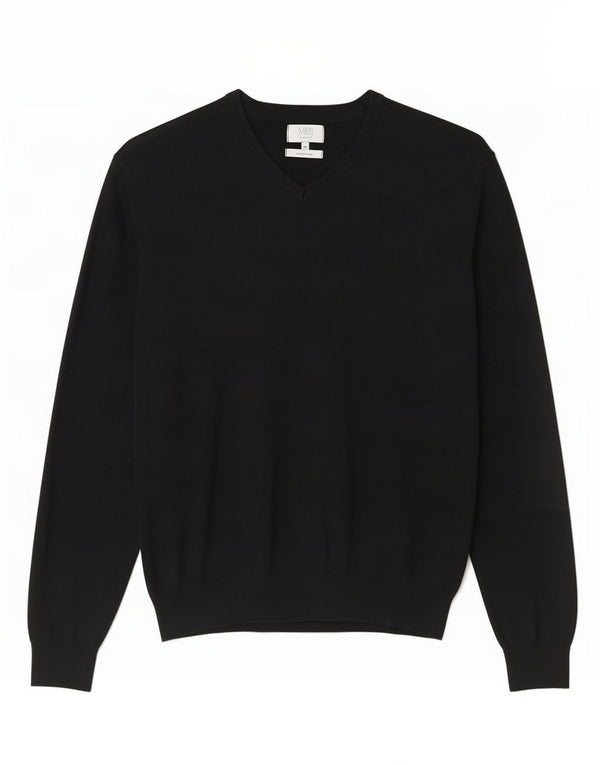 Suéter masculino Marks & Spencer com ajuste regular e decote em V XL de algodão preto
