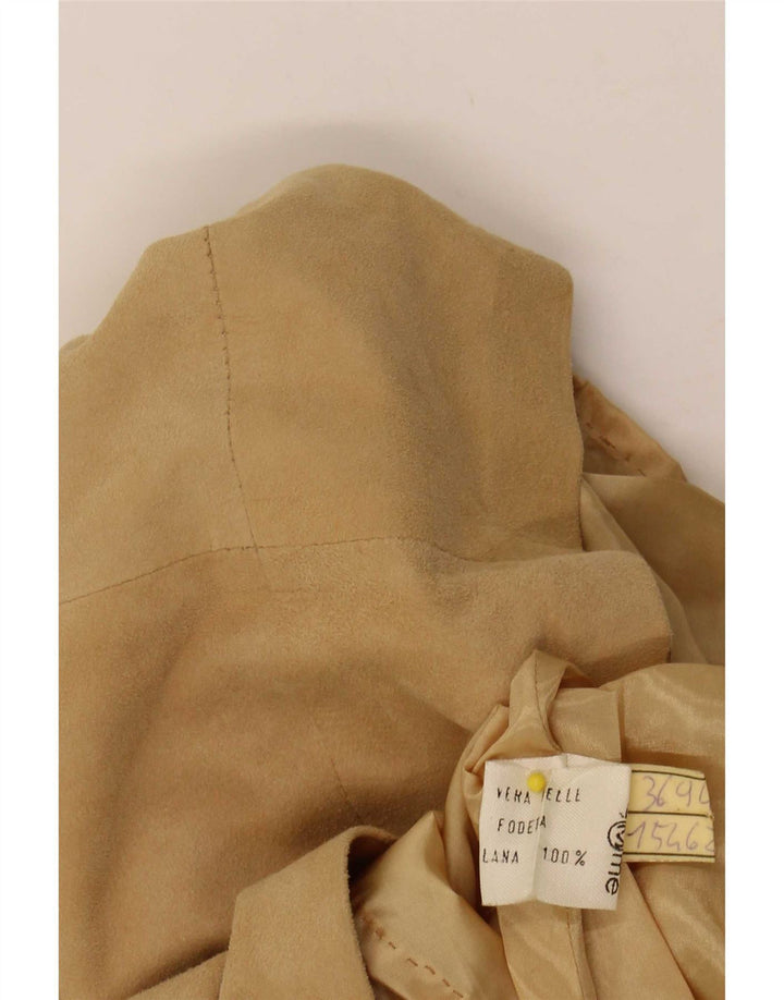 Saia feminina vintage de camurça W30 couro bege médio
