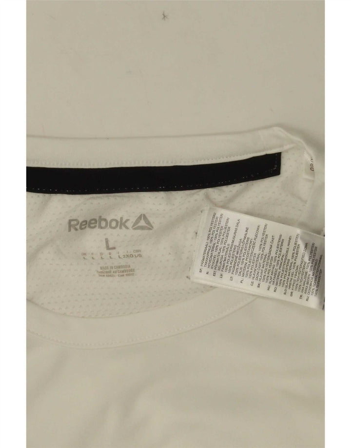 Reebok Mens T-Shirt Top Grande Branco Colorblock Poliéster