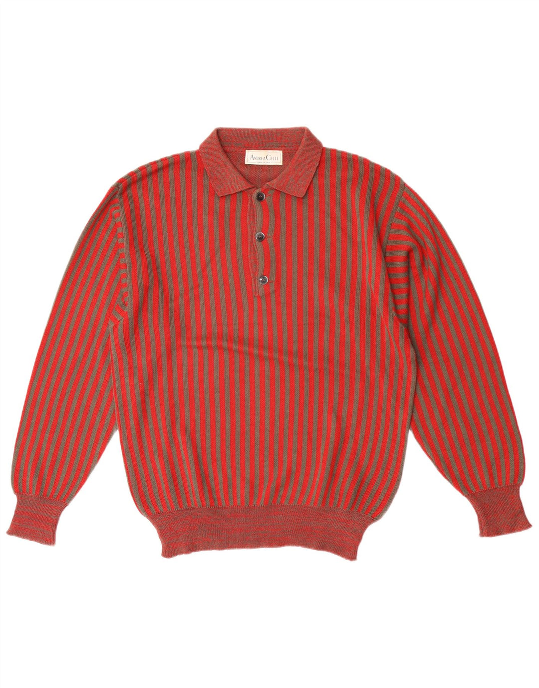 Suéter masculino Andrea Celli com gola polo e algodão listrado vermelho médio