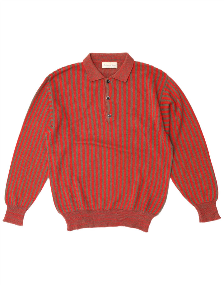 Suéter masculino Andrea Celli com gola polo e algodão listrado vermelho médio