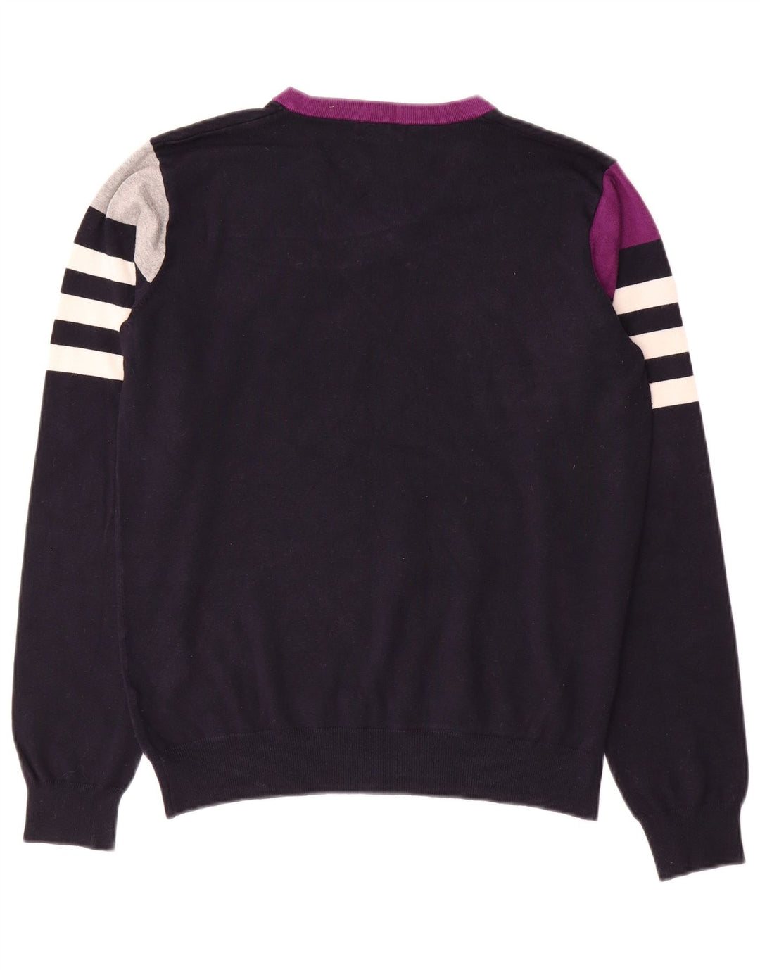 Suéter feminino GAUDI com decote em V Reino Unido 14 bloco colorido azul marinho médio