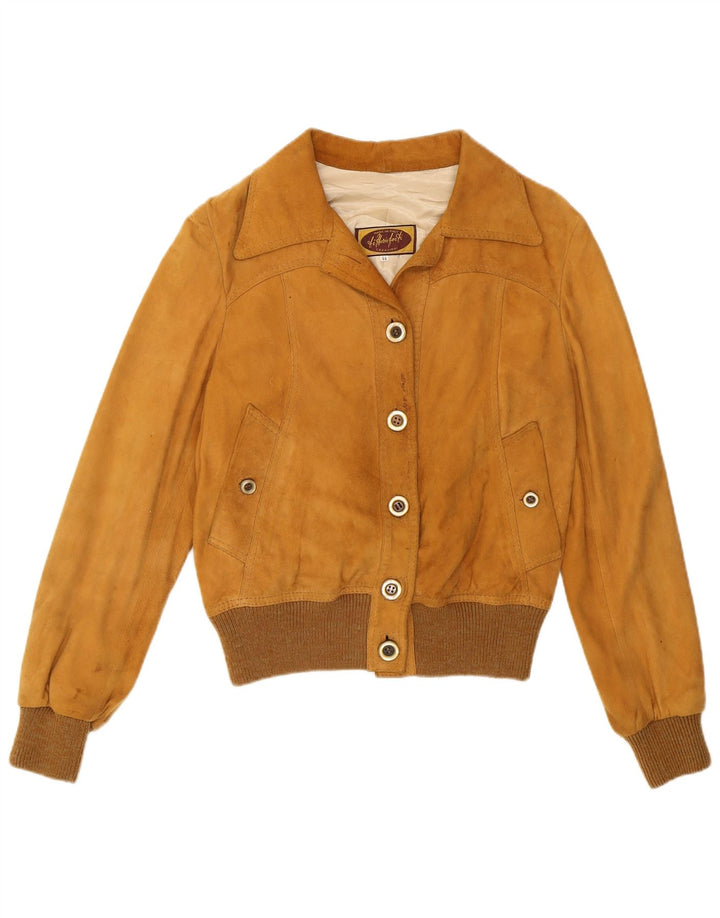 Jaqueta bomber feminina vintage de camurça IT 44 marrom médio retrô