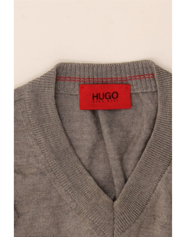 Suéter masculino Hugo Boss com decote em V XL lã cinza