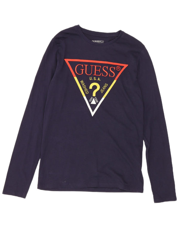 Top gráfico Guess Boys manga comprida 15-16 anos algodão azul marinho