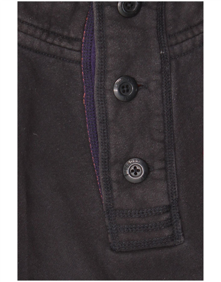 Suéter Superdry masculino com gola redonda e botão grande de algodão preto