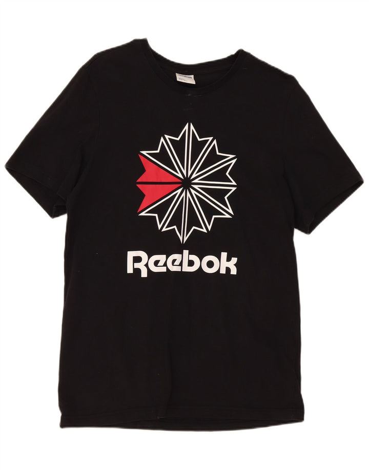 Reebok Mens Graphic T-Shirt Top Grande Algodão Preto