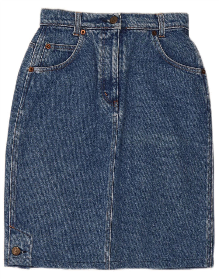 Saia jeans feminina Valentino W26 pequeno algodão azul