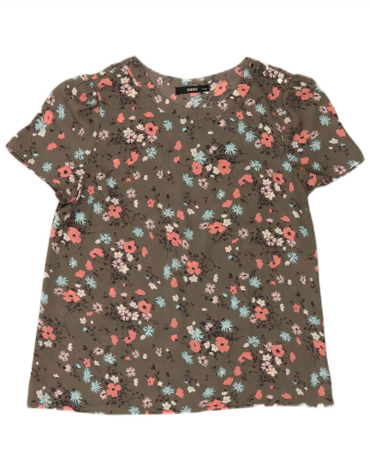 Blusa feminina Oasis UK 10 pequena floral verde