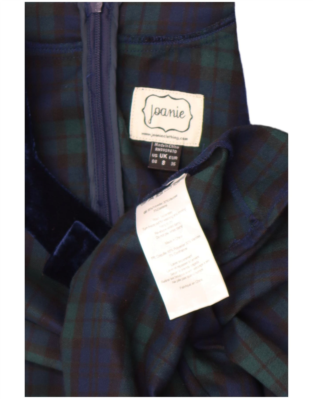 Vestido feminino Joanie manga comprida evasê Reino Unido 8 pequeno poliéster xadrez verde
