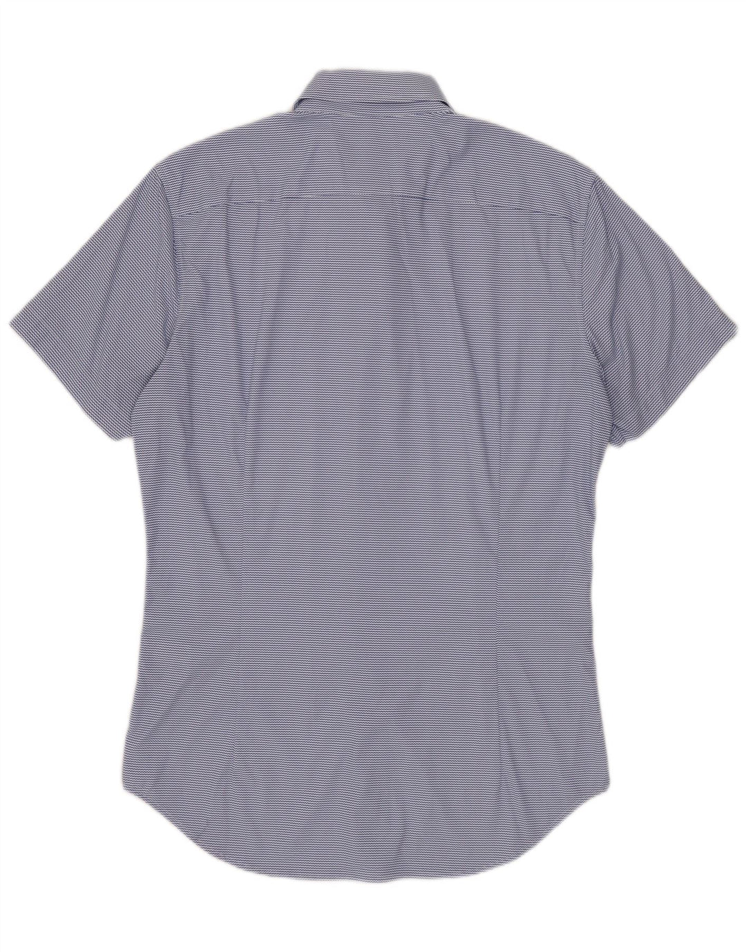 BONOBOS Camisa masculina de manga curta com ajuste personalizado, pequena risca de giz azul de nylon