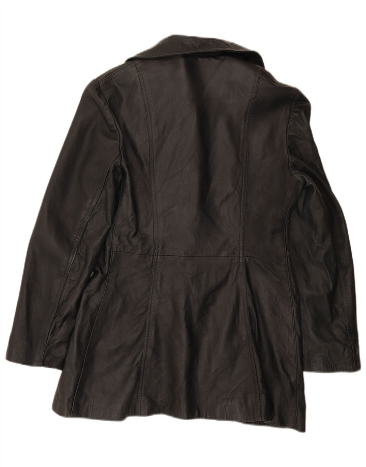 Jaqueta de couro feminina vintage UK 12 média preta