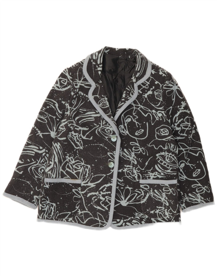 Jaqueta blazer feminina vintage gráfica de 2 botões Reino Unido 16 grande preta