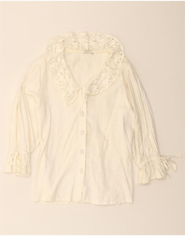 Blusa feminina HESS FRACKMANN manga 3/4 UE 38 médio off white linho