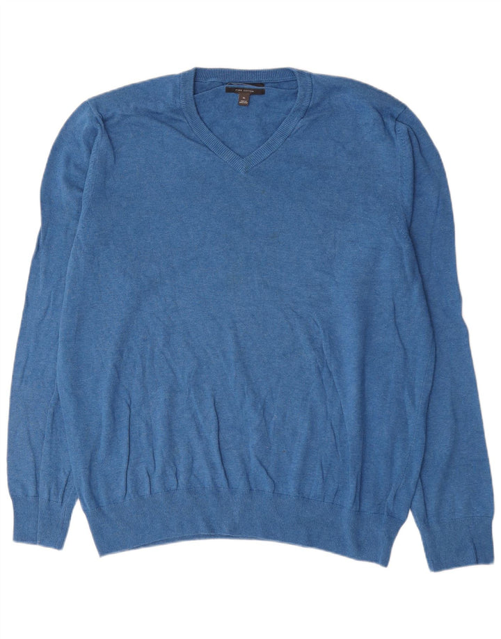 Suéter masculino Marks & Spencer com decote em V XL azul algodão