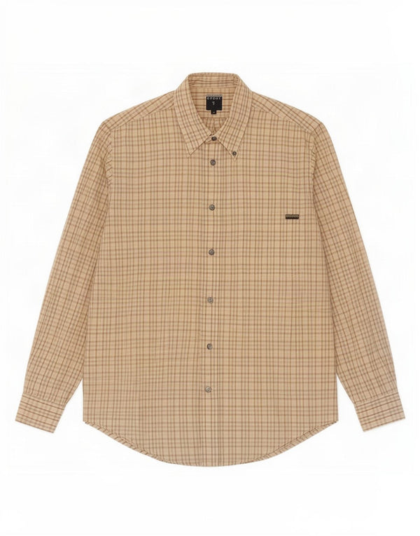 Camisa masculina Trussardi algodão xadrez bege médio