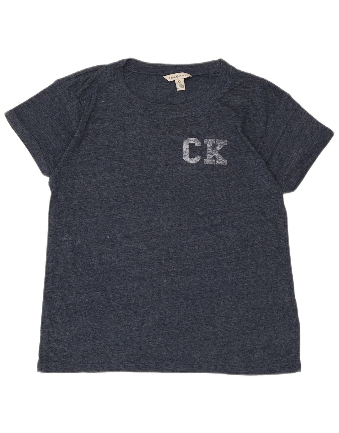 Camiseta feminina CALVIN KLEIN JEANS com estampa gráfica UK 6 XS azul marinho manchado