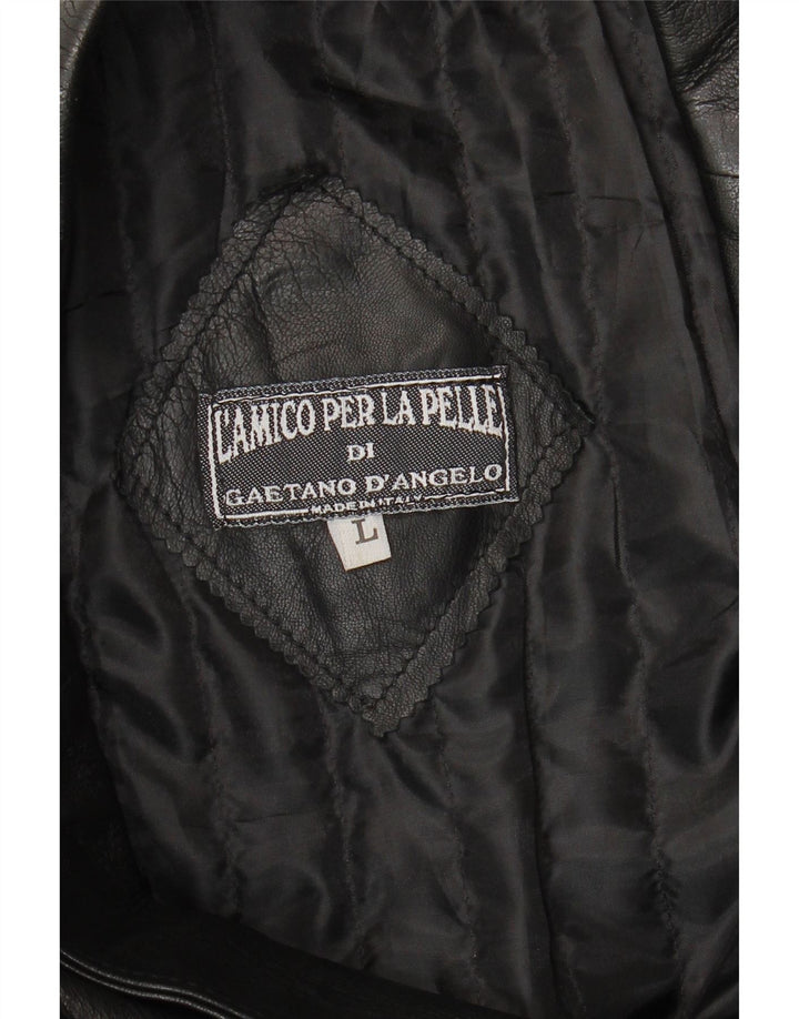 Casaco de couro feminino vintage Reino Unido 14 grande couro preto