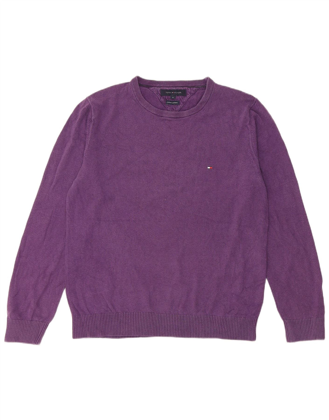 Suéter masculino Tommy Hilfiger com gola redonda e algodão roxo médio
