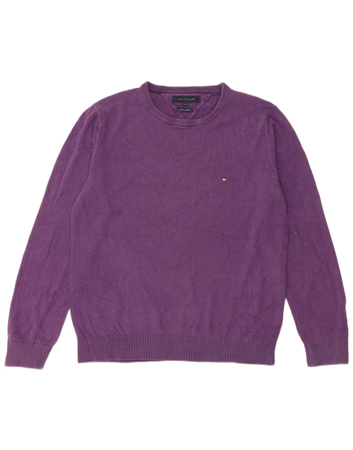 Suéter masculino Tommy Hilfiger com gola redonda e algodão roxo médio