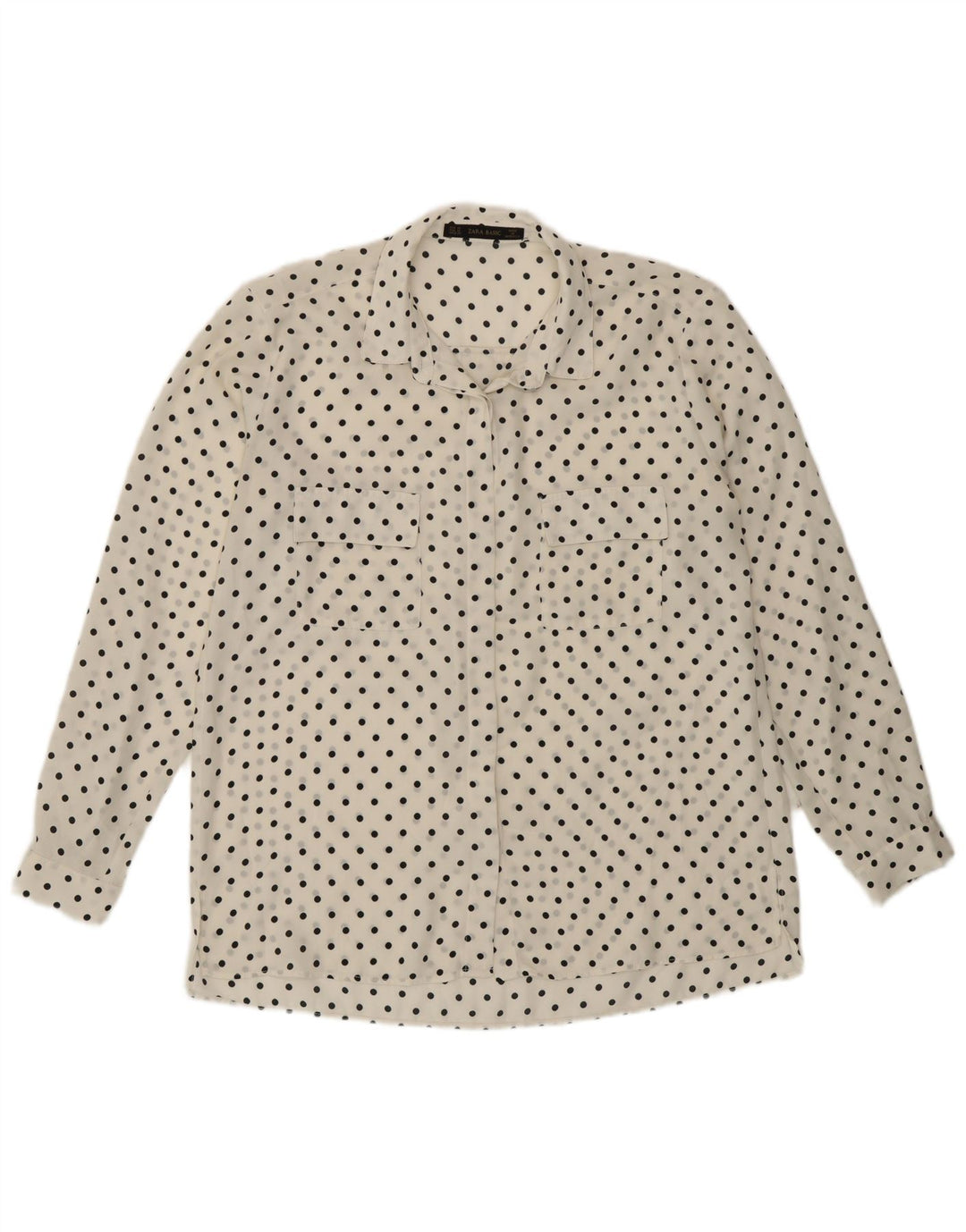 Camisa feminina transparente Zara Reino Unido 14 bolinhas brancas médias