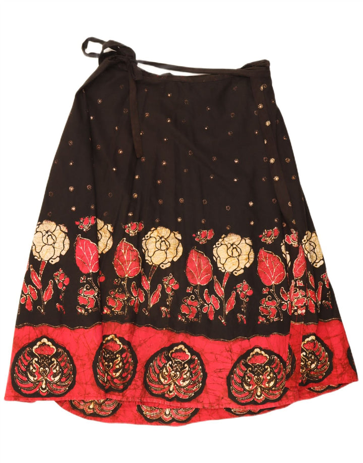 Saia feminina vintage W32 grande floral preta