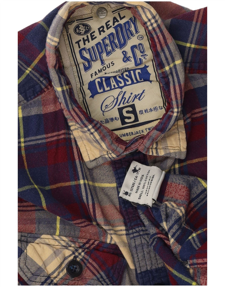 Camisa masculina Superdry de flanela pequena xadrez multicolorida de algodão