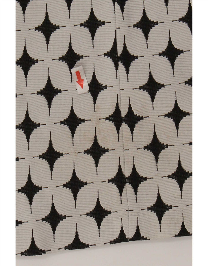 Vestido feminino Zara com padrão abstrato evasê UK 12 algodão branco médio