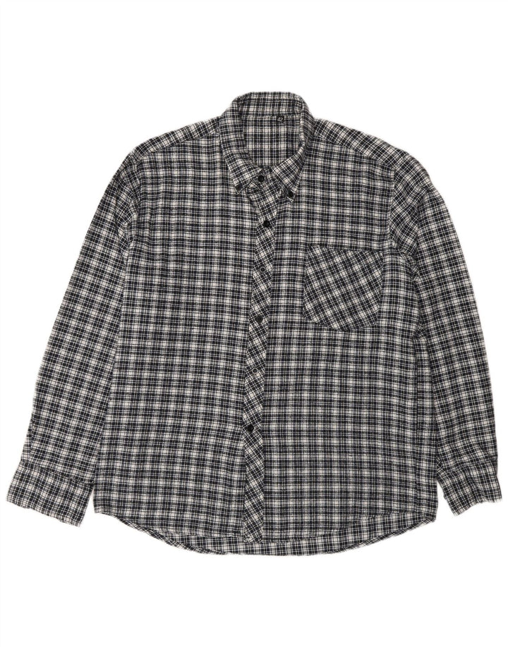 Camisa masculina vintage de flanela tamanho 42 grande algodão xadrez azul marinho