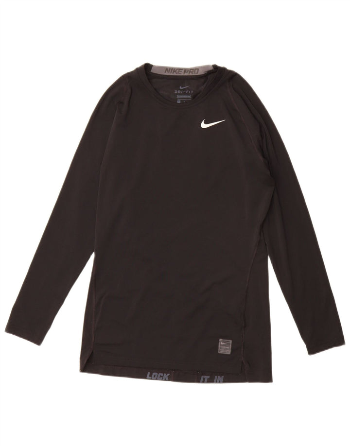 Top gráfico masculino NIKE Dri Fit manga comprida poliéster preto médio