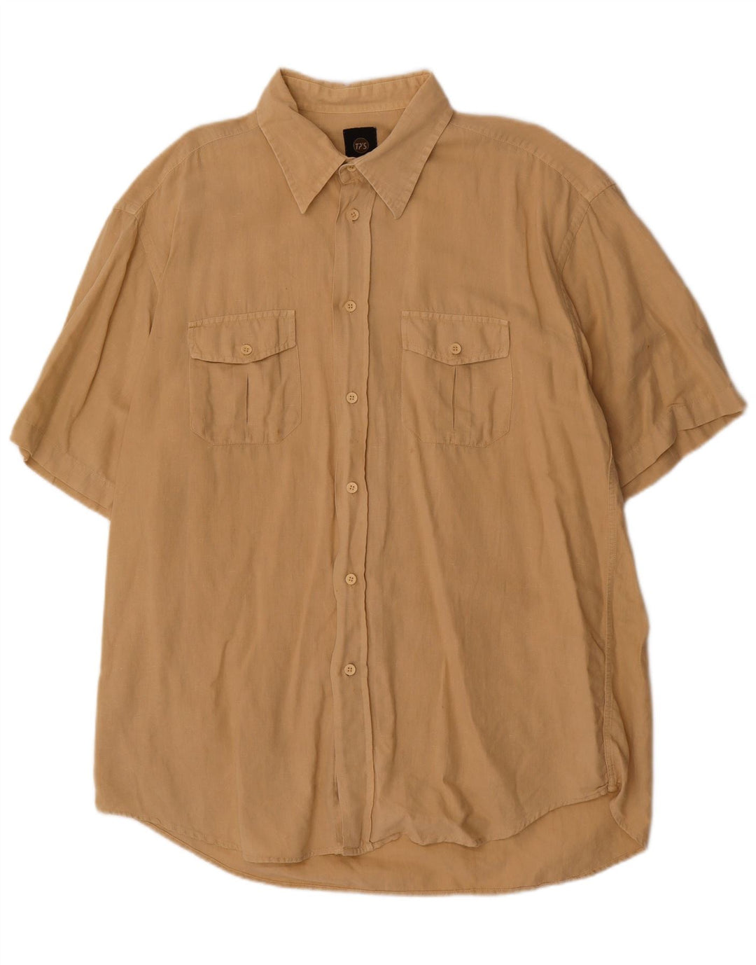 Camisa masculina vintage de manga curta 2XL linho bege