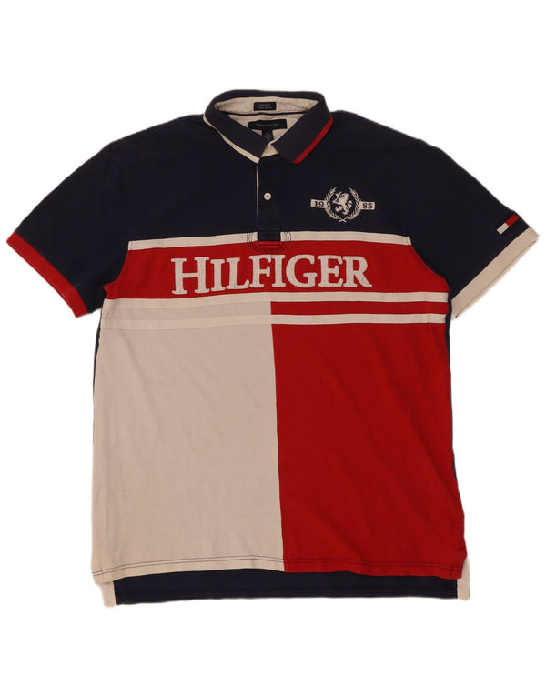 Camisa polo masculina Tommy Hilfiger Graphic Custom Fit XL azul marinho bloco colorido