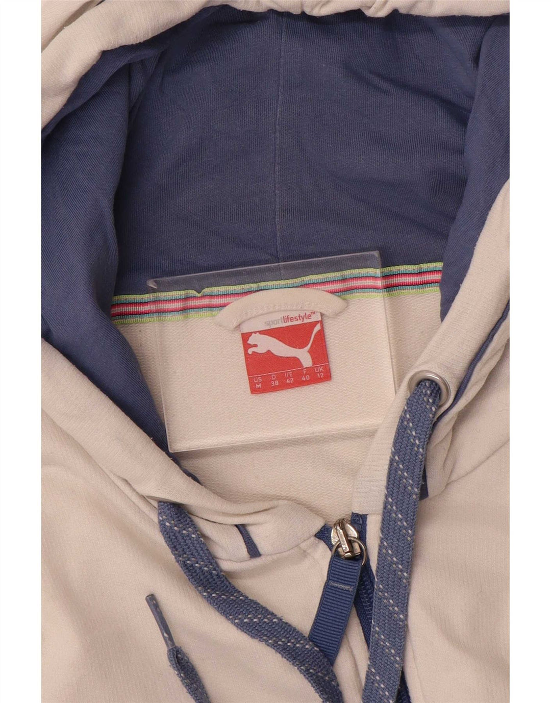 Suéter Puma feminino com capuz e zíper UK 12 médio branco