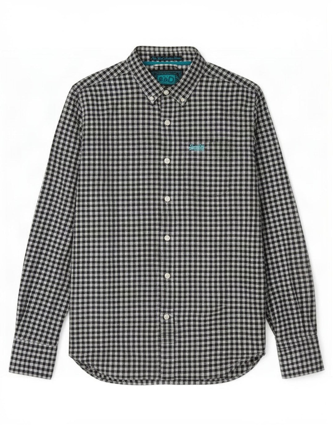 Camisa masculina Superdry de flanela média preta algodão guingão