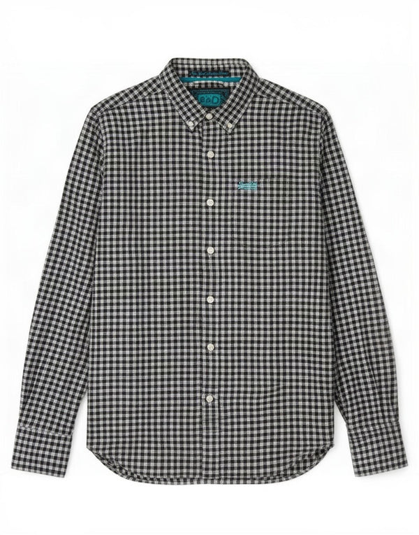 Camisa masculina Superdry de flanela média preta algodão guingão