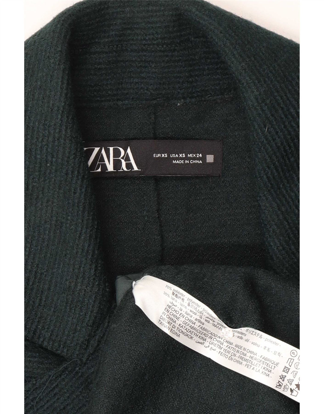 Casaco feminino oversized com peito duplo Zara UK 4 XS verde poliéster