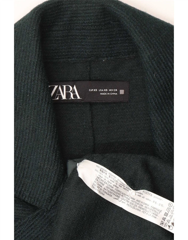 Casaco feminino oversized com peito duplo Zara UK 4 XS verde poliéster