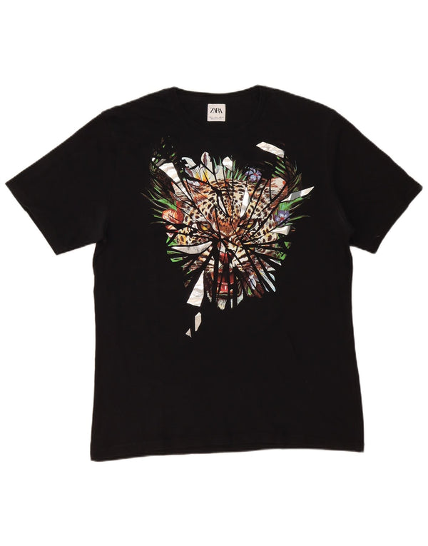 Camiseta masculina Zara com estampa gráfica grande preta com estampa animal