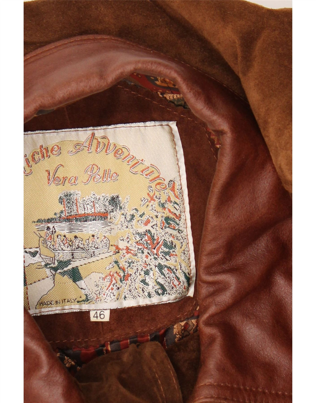 Jaqueta masculina vintage de camurça solta IT 46 couro marrom pequeno