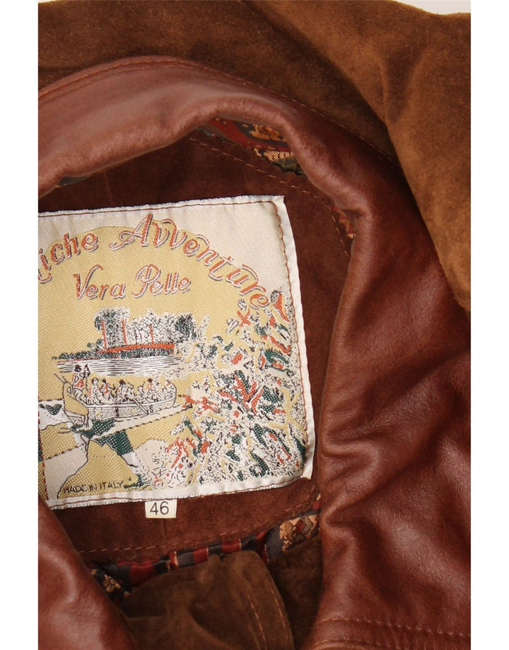 Jaqueta masculina vintage de camurça solta IT 46 couro marrom pequeno