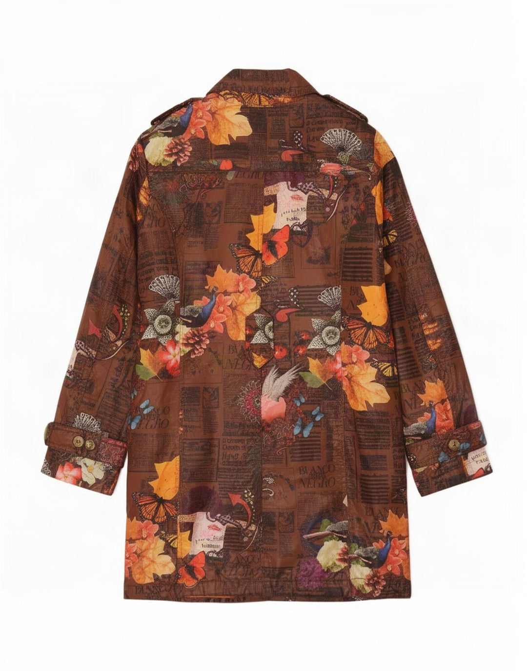 Trench coat feminino Desigual EU 38 poliéster floral marrom médio